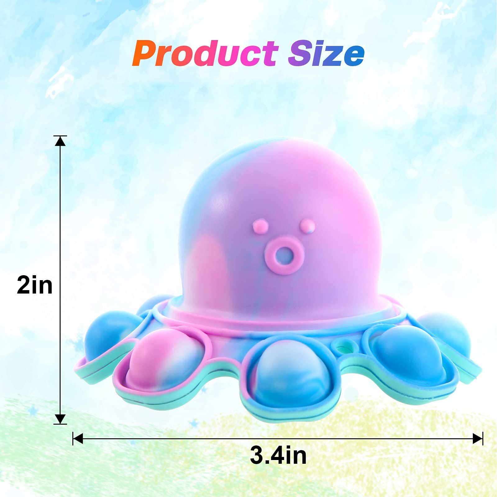 DUNYPOOD Octopus Pop Fidget Toy 4 Pack, Tie-dye Push Bubble Reversible Fidget Toys Keychain, Sensory Keychain Fidget Pack, Stress Relief Portable Mini Pop Keychain for Kids Autism ADHA