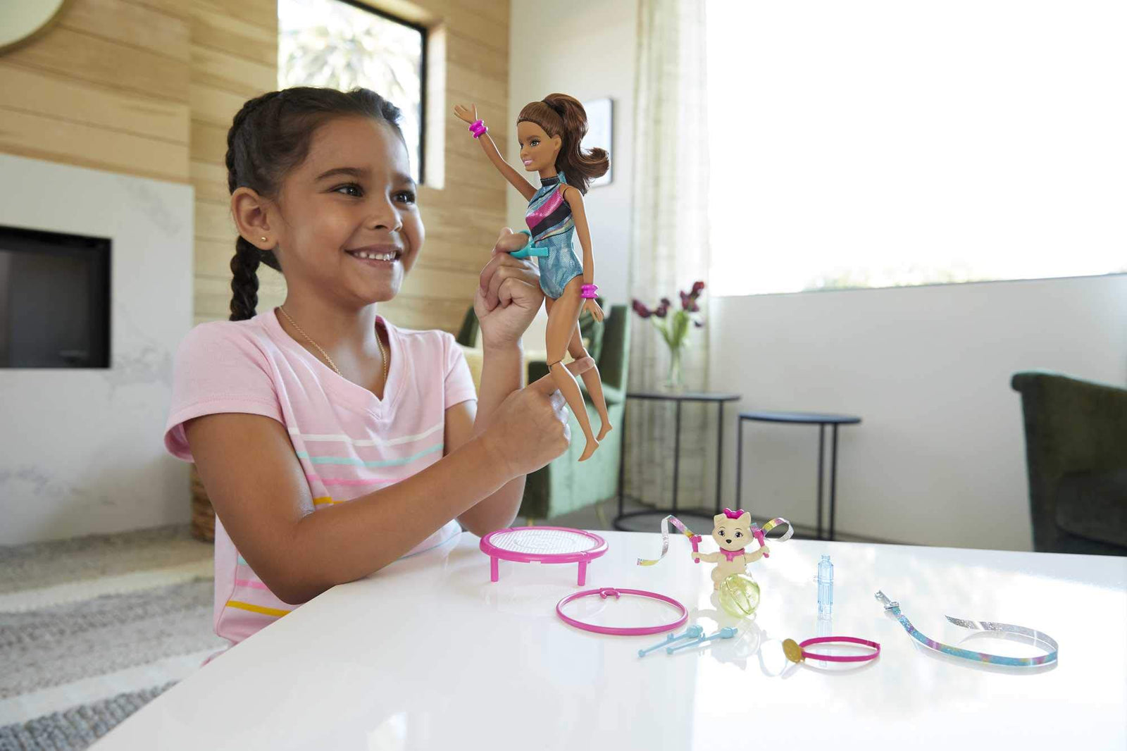 Barbie Dreamhouse Adventures Teresa Spin ‘n Twirl Gymnast Doll, 11.5-inch Brunette, in Leotard, with Accessories