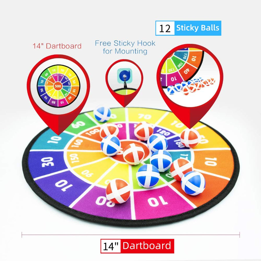 Toys Darts Games - Dart Board for Kids with 12 Balls - Boys Gifts Girls Toys for Indoor Outdoor Play, Birthday Party Throwing Target Games for Children Age 3 4 5 6 7 8 9 10 11 12 13 Year Old and Up