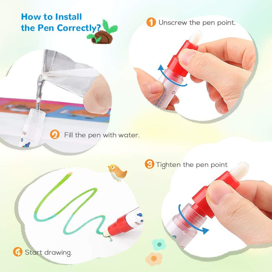 Water Doodle Mat - Kids Painting Writing Doodle Toy Board - Color Doodle Drawing Mat Bring Magic Pens Educational Toys for Age 3 4 5 6 7 8 9 10 11 12 Year Old Girls Boys Age Toddler Gift (Pink)