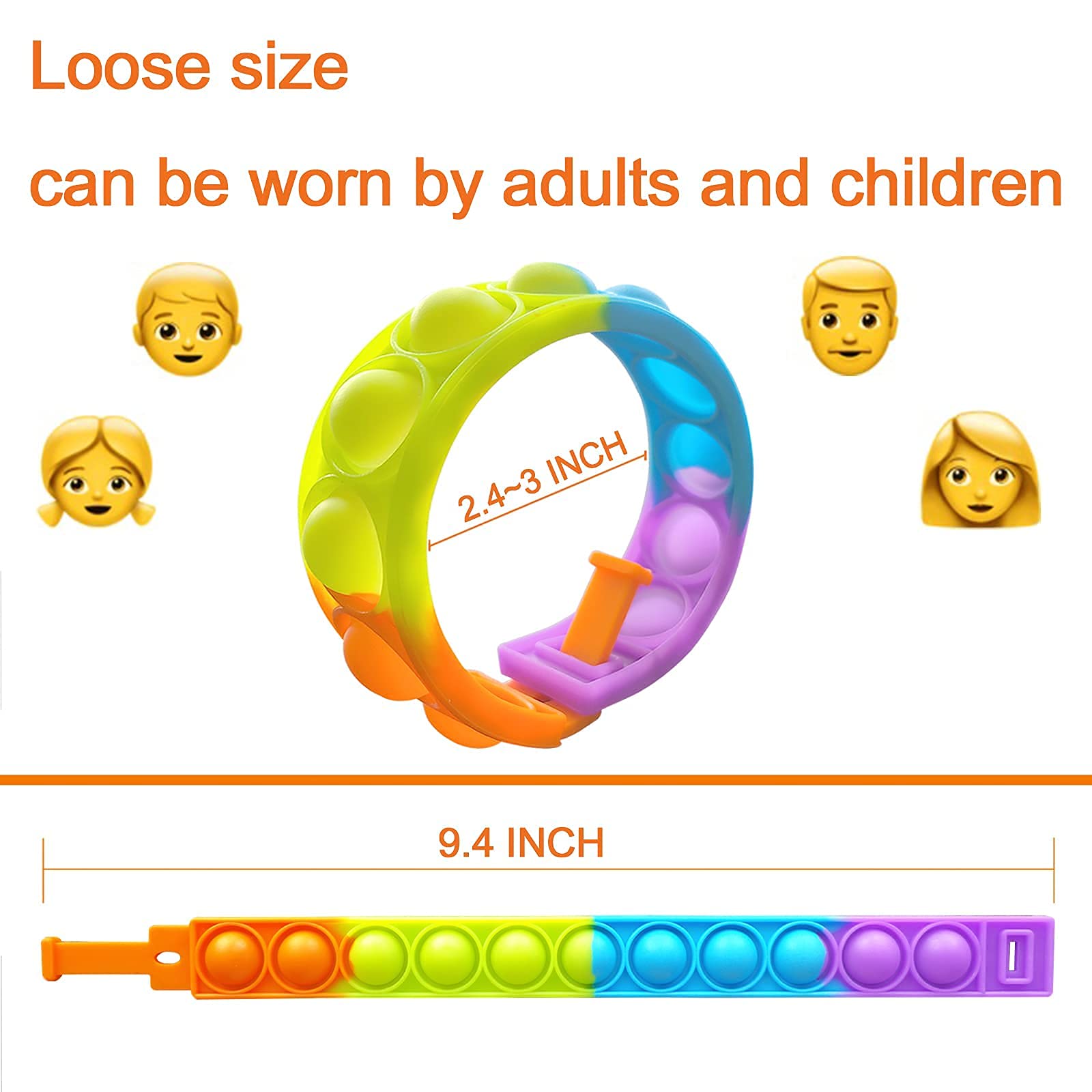 12PCS Push Pop Fidget Toy Fidget Bracelet, Durable and Adjustable, Multicolor Stress Relief Finger Press Bracelet for Kids and Adults ADHD ADD Autism (Option 1)