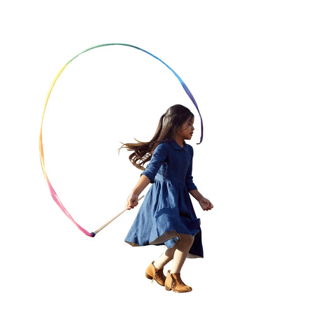 Sarah's Silks Rainbow Streamer - 8' Long Ribbon Wand for Kids, Pretend Play, Dance, Baton Stick Twirling, and Gymnastics Party Favors | 100% Silk and Wood Montessori and Waldorf Toys