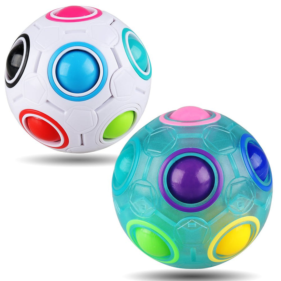 D-FantiX Rainbow Puzzle Ball Cube Magic Rainbow Ball Puzzle Bundle Stress Fidget Ball Brain Teasers Games Fidget Toys for Kids Set of 2