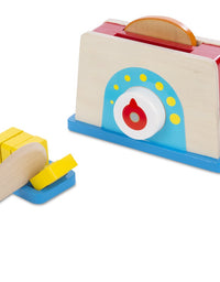 Melissa & Doug Bread and Butter Toaster Set (9 pcs) - Wooden Play Food and Kitchen Accessories

