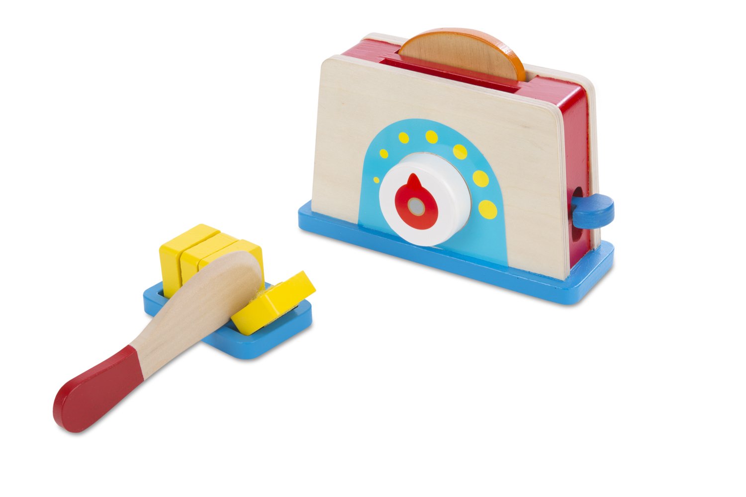 Melissa & Doug Bread and Butter Toaster Set (9 pcs) - Wooden Play Food and Kitchen Accessories