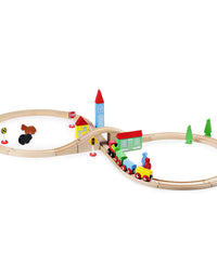 SainSmart Jr. Wooden Train Set for Toddler with Double-Side Train Tracks Fits Brio, Thomas, Melissa and Doug, Kids Wood Toy Train for 3,4,5 Year old Boys and Girls
