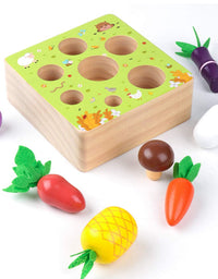 SKYFIELD Wooden Farm Harvest Game Montessori Toy, Early Learning Toy for Boys and Girls 1 2 3 Years Old, Shape Sorting Educational Toy with 7 Sizes Vegetable or Fruit, Gift for Toddlers 1-3
