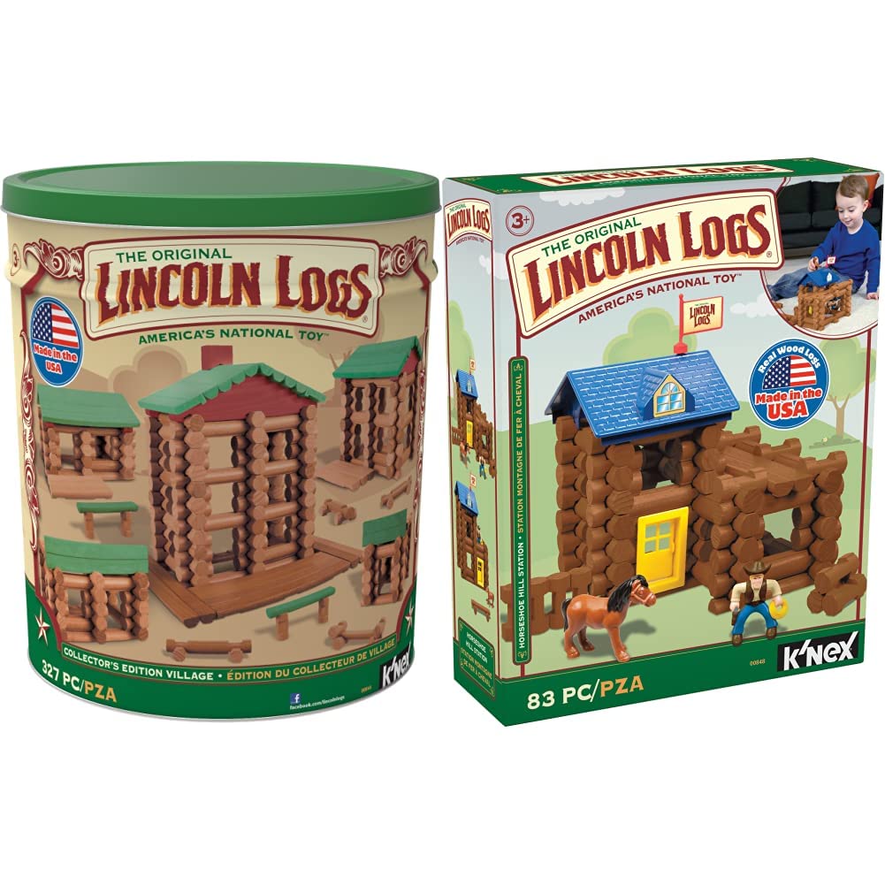 LINCOLN LOGS-Collector's Edition Village-327 Pieces-Real Wood Logs-Ages 3+ - Best Retro Building Gift Set for Boys/Girls-Creative Construction Engineering–Top Blocks Game Kit - Preschool Education Toy