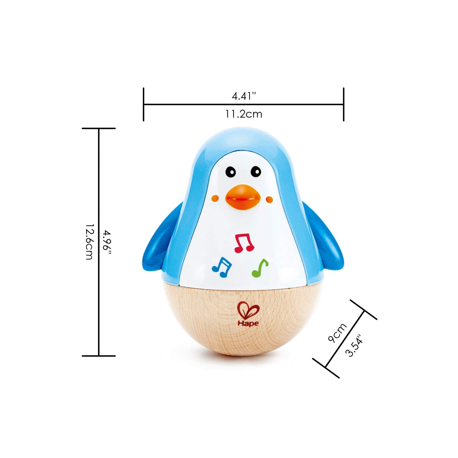 Hape Penguin Musical Wobbler | Colorful Wobbling Melody Penguin, Roly Poly Toy for Kids 6 Months+, Multicolor, 5'' x 2'' (E0331)