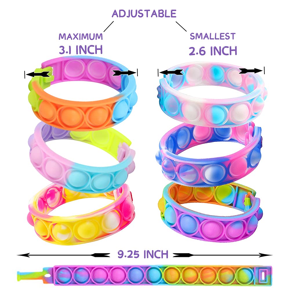 Push Pop Bubble Bracelet Fidget Toy, Wearable Wristband Fidget Sensory Toys, Hand Finger Press Silicone Bracelet Toy,Stress Relief Anti-Anxiety Tools for Autism Kids and Adults (Rainbow 6pcs)