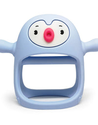 Smily Mia Penguin Buddy Never Drop Silicone Baby Teething Toy for 0-6month Infants, Baby Chew Toys for Sucking Needs, Hand Pacifier for Breast Feeding Babies, Car Seat Toy for New Born, Light Blue
