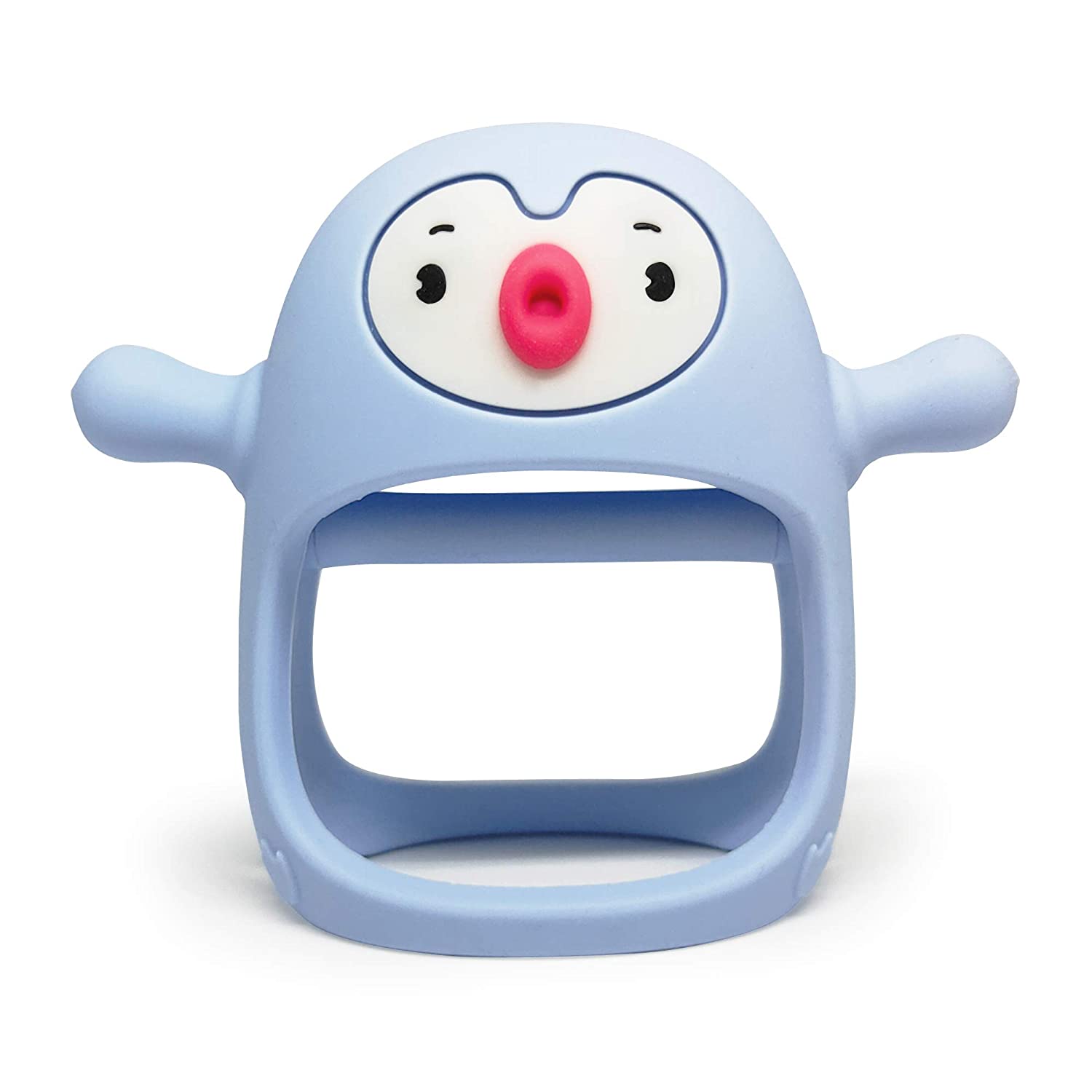 Smily Mia Penguin Buddy Never Drop Silicone Baby Teething Toy for 0-6month Infants, Baby Chew Toys for Sucking Needs, Hand Pacifier for Breast Feeding Babies, Car Seat Toy for New Born, Light Blue