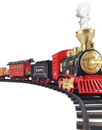 Hot Bee Train Set - Electric Train Toy for Boys Girls w/ Smokes, Lights & Sound, Railway Kits w/ Steam Locomotive Engine, Cargo Cars & Tracks, Christmas Gifts for 3 4 5 6 7 8+ year old Kids
