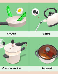 CUTE STONE Pretend Play Kitchen Toy with Cookware Steam Pressure Pot and Electronic Induction Cooktop, Cooking Utensils, Toy Cutlery, Cut Play Food, Shopping Basket Learning Gift for Girls Boys

