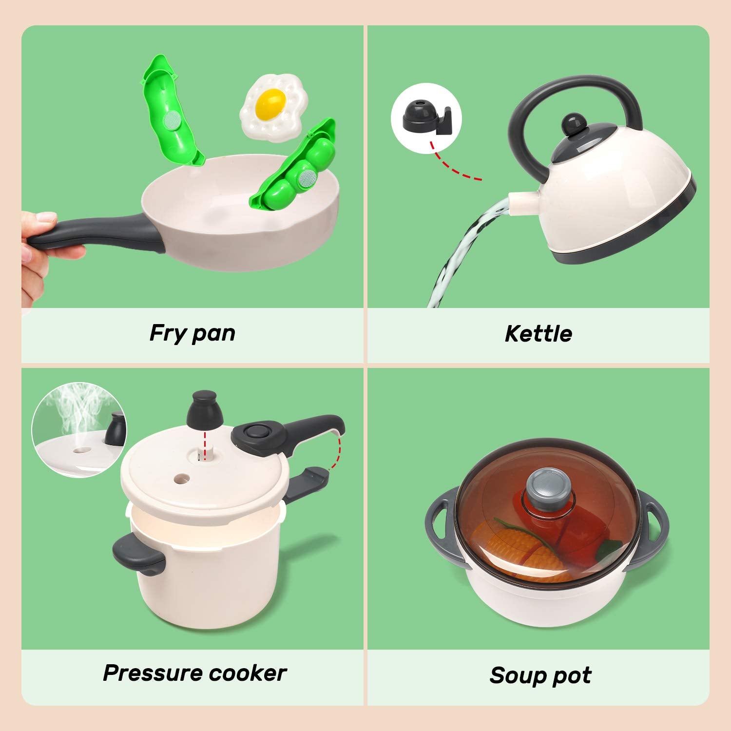 CUTE STONE Pretend Play Kitchen Toy with Cookware Steam Pressure Pot and Electronic Induction Cooktop, Cooking Utensils, Toy Cutlery, Cut Play Food, Shopping Basket Learning Gift for Girls Boys