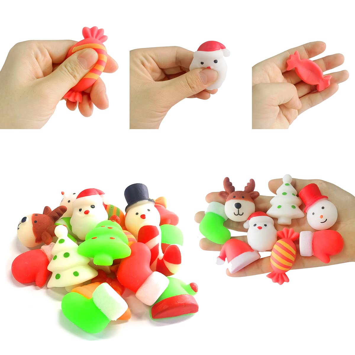 48 Pcs Christmas Mochi Squishy Toys,Mini Kawaii Squeeze Toy Stress Reliever Anxiety Packs for Kid Party Favors,Christmas Miniatures (Christmas)
