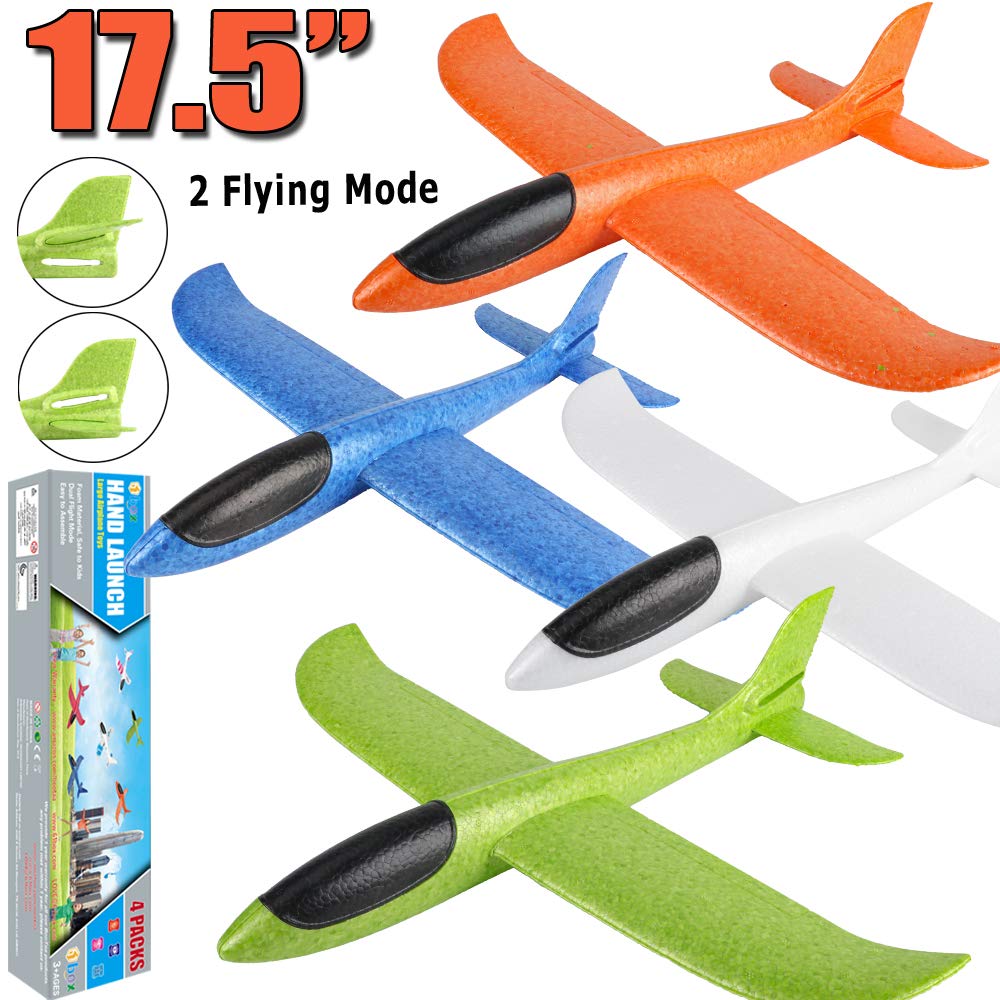 BooTaa 4 Pack Airplane Toys, 17.5" Large Throwing Foam Plane, 2 Flight Mode, Foam Gliders, Flying Toys, Birthday Gifts for Boys Girls Kids 3 4 5 6 7 8 9 10 11 12 Year Old Boys,Outdoor Sport Game Toys