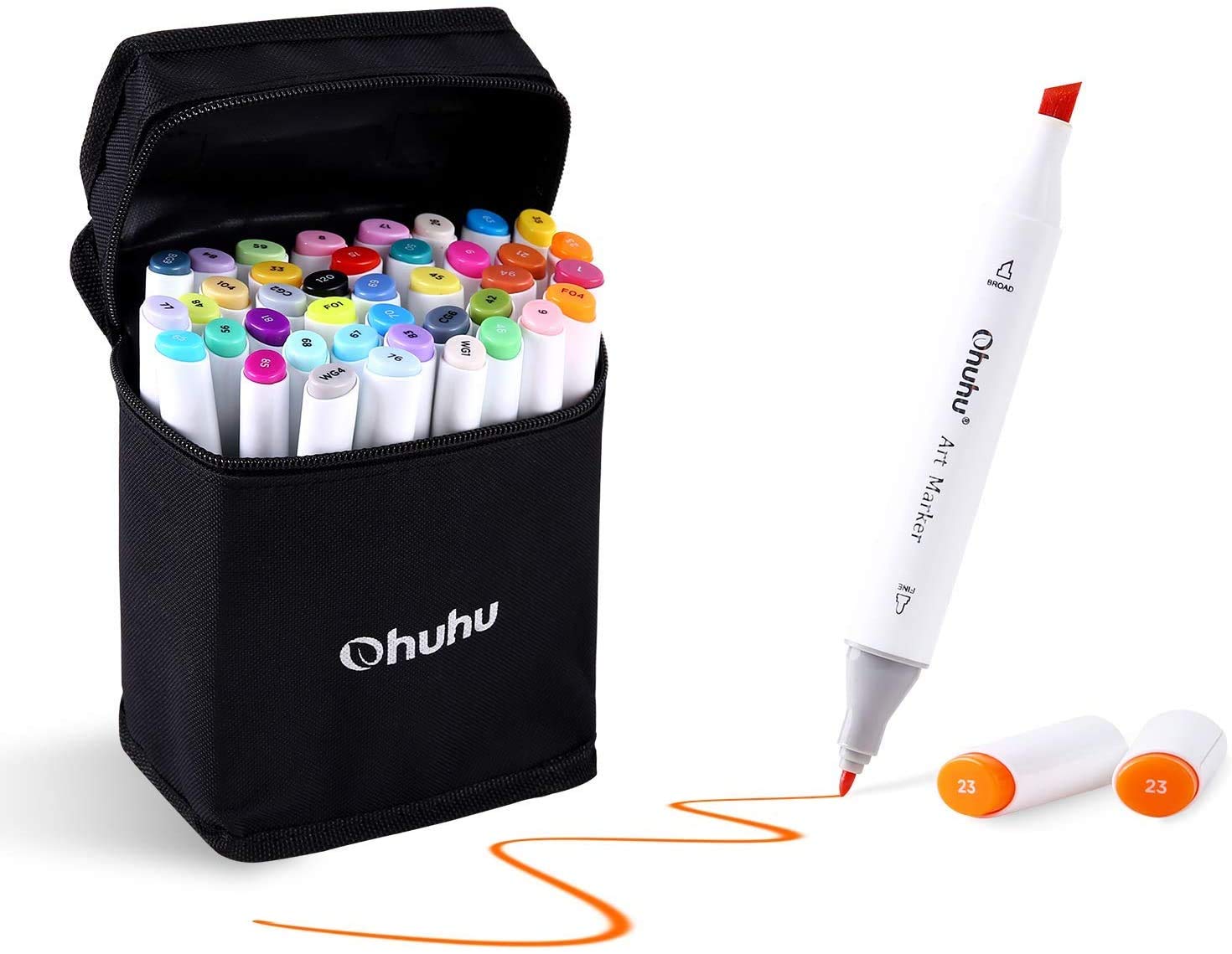 Ohuhu Alcohol Markers, Double Tipped Art Markers for Kids, Adults Coloring Illustrations, Alcohol-based Ink, 40 Unique Colors + 1 Blender + 1 Marker Case, Chisel & Fine, Oahu Series of Ohuhu Markers