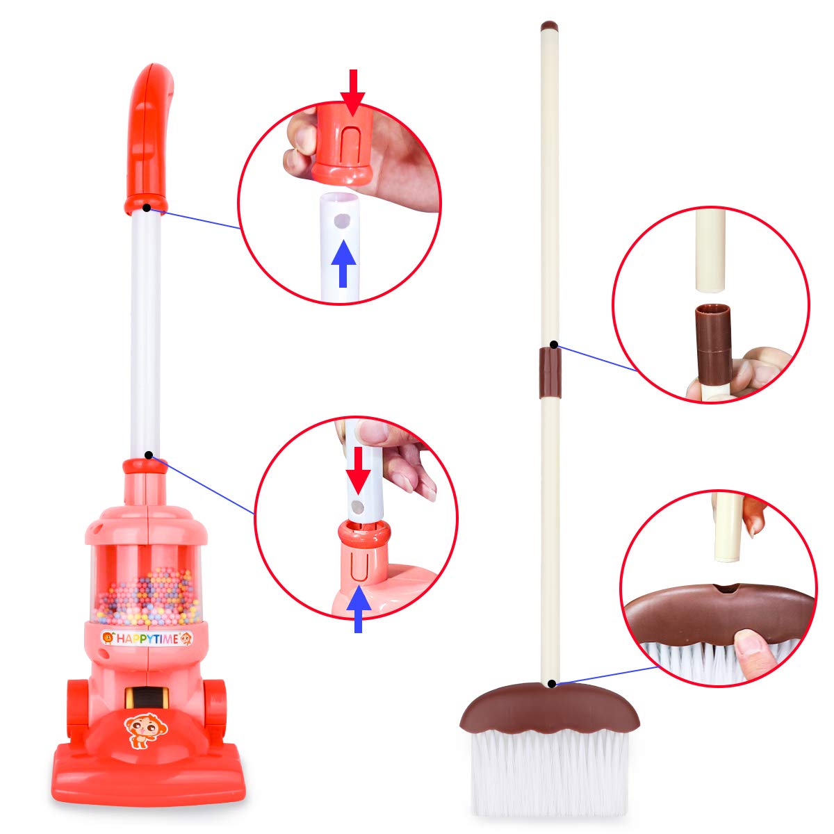 Meland Kids Cleaning Set - 8Pcs Toddler Broom and Cleaning Set with Toy Vacuum Cleaner, Pretend Play Children House Cleaning Toys, Christmas Birthday Gift for Girls Boys