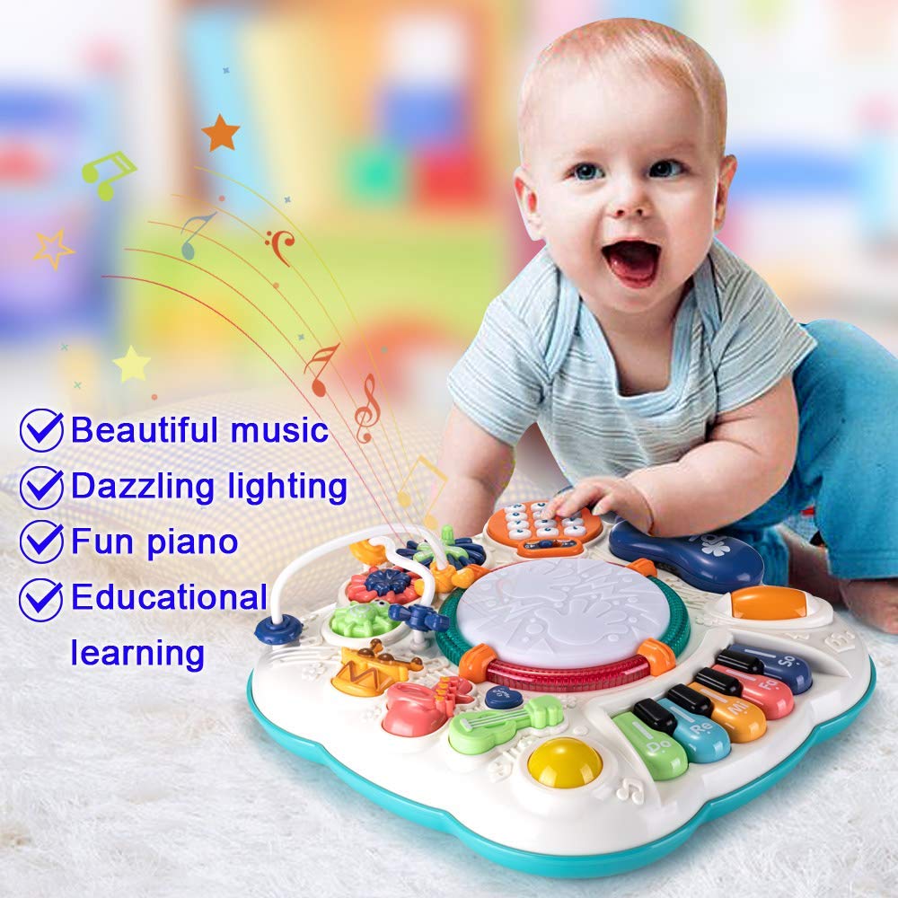 Dahuniu Baby Toys 6 to 12 Months, Learning Musical Table, Activity Table for 1 2 3 Years Old ( Size: 11.8 x 11.8 x 12.2 inches )