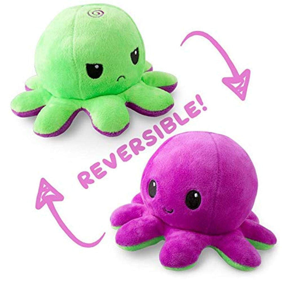 TeeTurtle | The Original Reversible Octopus Plushie | Patented Design | Light Pink + Light Blue | Happy + Angry | Show your mood without saying a word!
