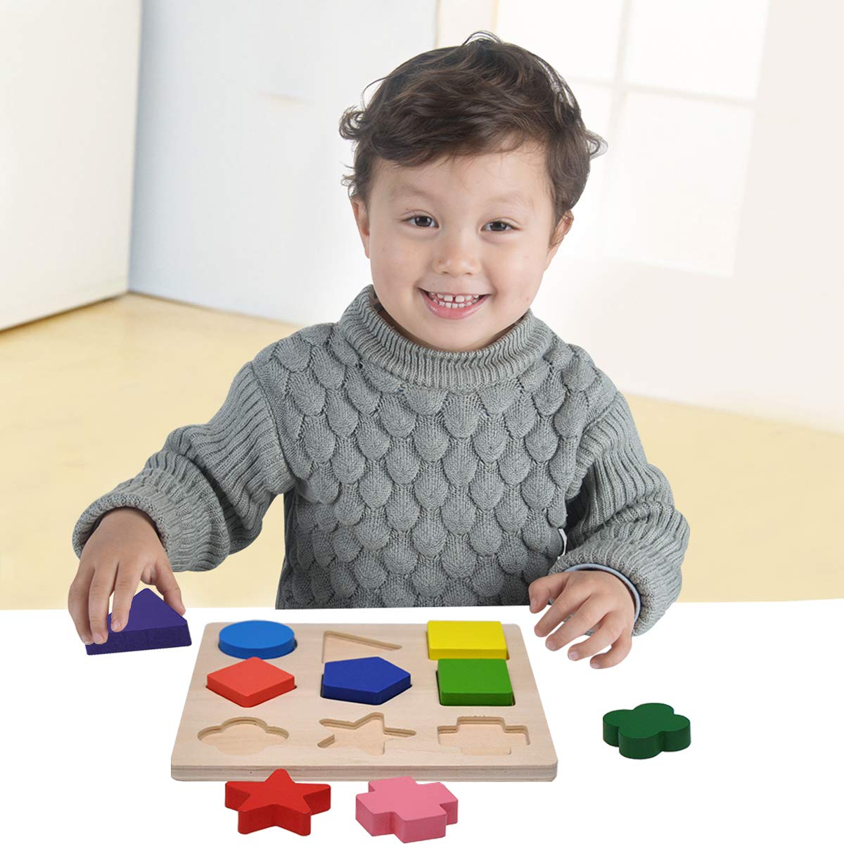 GYBBER&MUMU Wooden Preschool Colorful Shape Puzzle