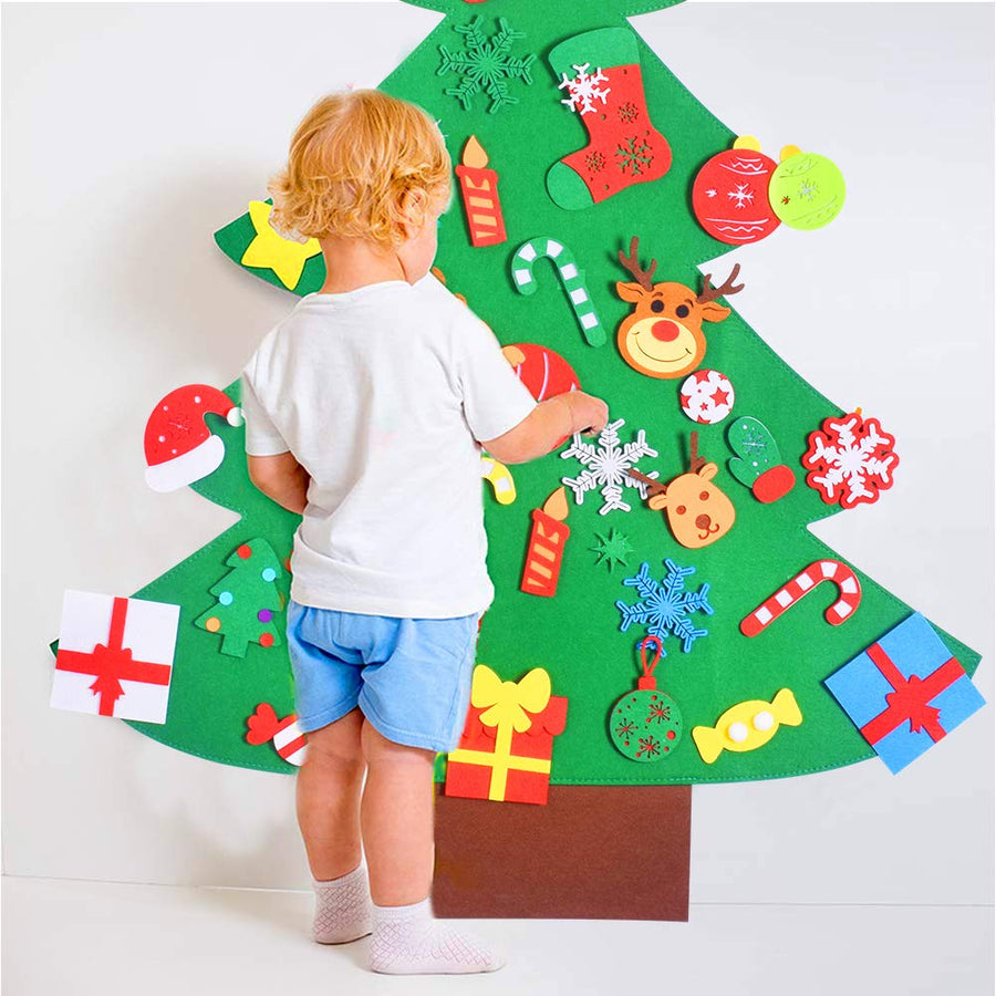 Max Fun DIY Felt Christmas Tree Set with 40Pcs Ornaments Wall Hanging Decorations Plus Tic-Tac-Toe Game Children's Felt Craft Kits for Kids Xmas Gifts Party Favors