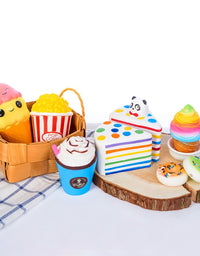 Slow Rising Jumbo SQUISHIES Set Pack of 7 - Rainbow Triangle Cake, Frappuccino, Popcorn, Donuts X2 & Ice Cream X2, Kawaii Squishy Toys or Stress Relief Toys Sticker Come with The Squishys
