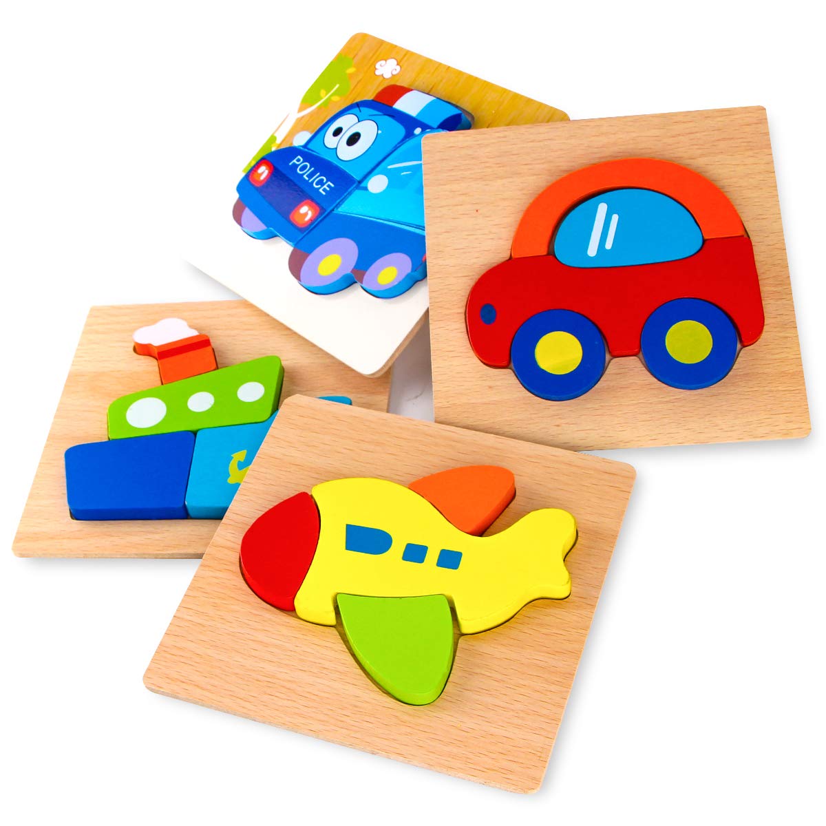 SKYFIELD Wooden Animal Puzzles for Toddlers 1 2 3 Years Old, Boys & Girls Educational Toys Gift with 4 Animal Patterns, Bright Vibrant Color Shapes, Customize Gift Box Ready
