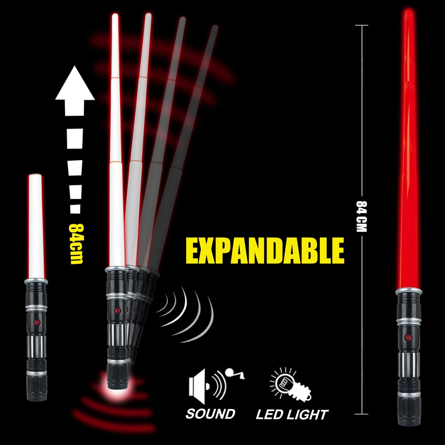 3 pack 3 colors Light Up Saber with FX Sound(Motion Sensitive) and Realistic Handle for Kid, Expandable Light Swords Set for Halloween Dress Up Parties, Xmas Present, Galaxy War Fighters and Warriors