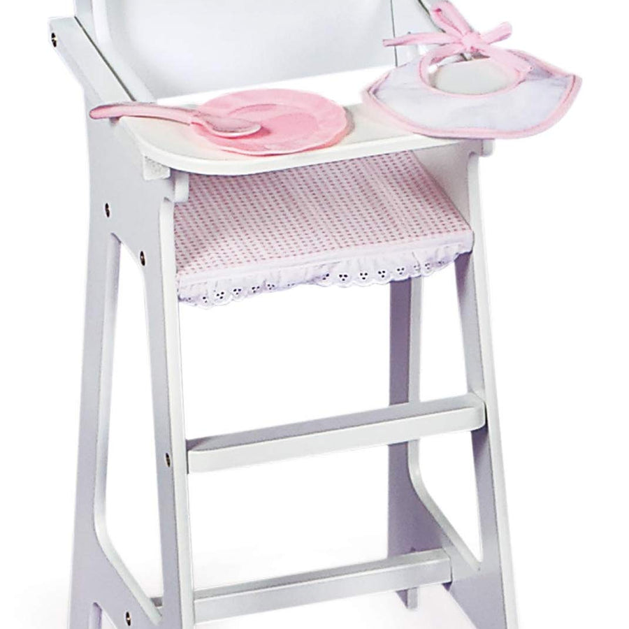 Badger Basket White Doll High Chair with Plate, Bib, and Spoon (fits American Girl dolls)