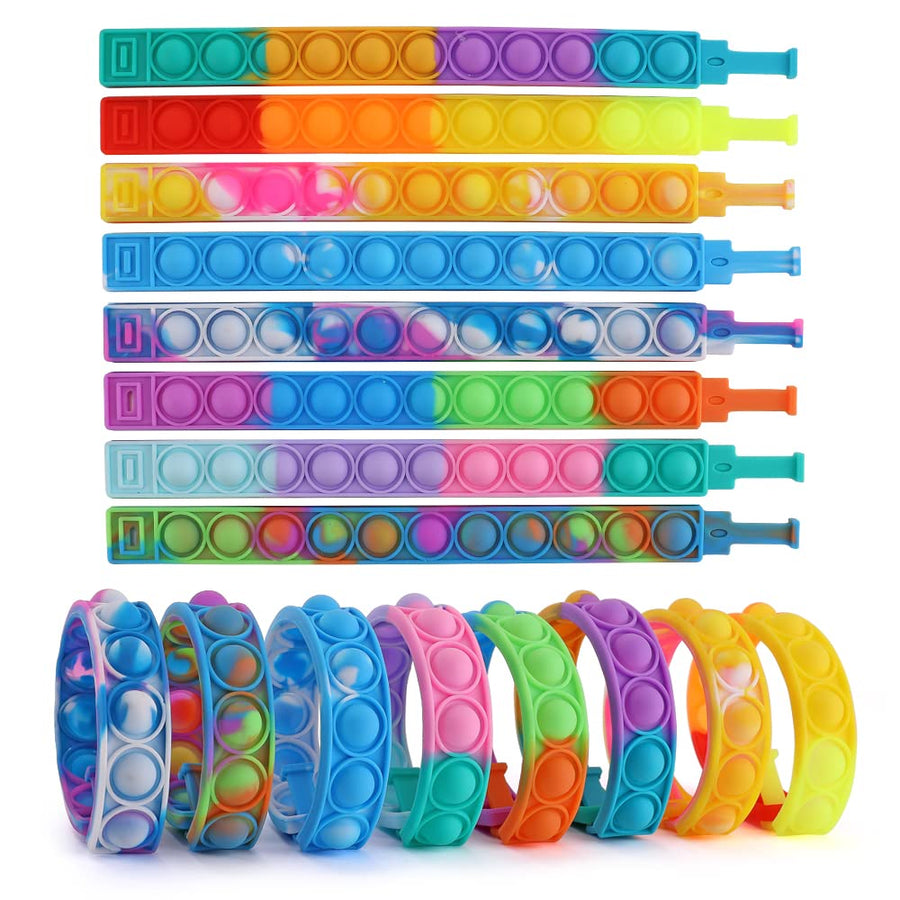 16PCS Pop Fidget Toy Fidget Bracelet, Durable and Adjustable, Multicolor Stress Relief Finger Press Bracelet Wristband for Kids and Adults ADHD ADD Autism Anxiety