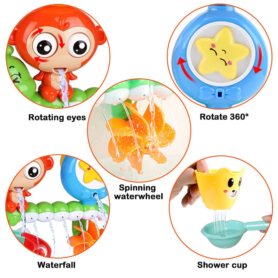 G-WACK Bath Toys for Toddlers Age 1 2 3 Year Old Girl Boy, Preschool New Born Baby Bathtub Water Toys, Durable Interactive Multicolored Infant Toy, Lovely Monkey Caterpillar, 2 Strong Suction Cups