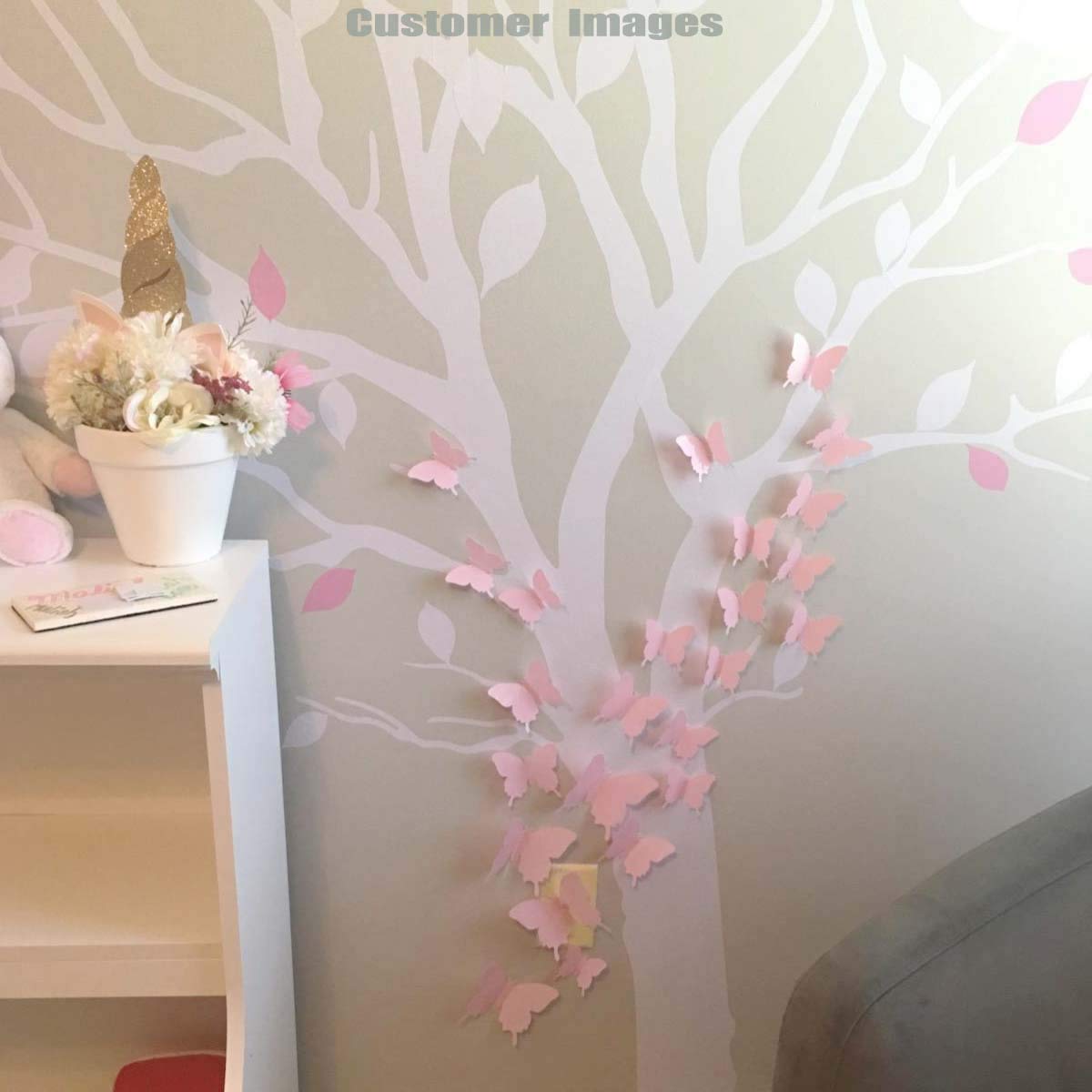 24pcs 3D Butterfly Removable Mural Stickers Wall Stickers Decal for Home and Room Decoration (Pink)