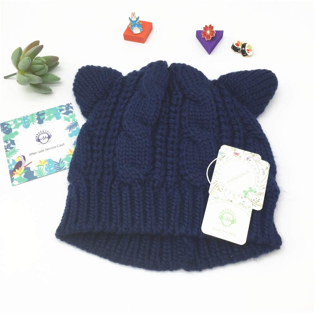 Amberetech Cute Woollike Knitted CAT Kitty Ears Women Lady Girl Headgear Crochet Hats