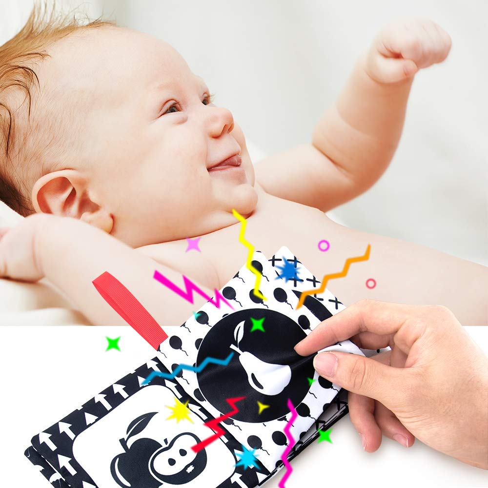 teytoy My First Soft Book, 6 PCS Nontoxic Fabric Baby Cloth Activity Crinkle Soft Black and White Books for Infants Boys and Girls Early Educational Toys Perfect for Baby Shower