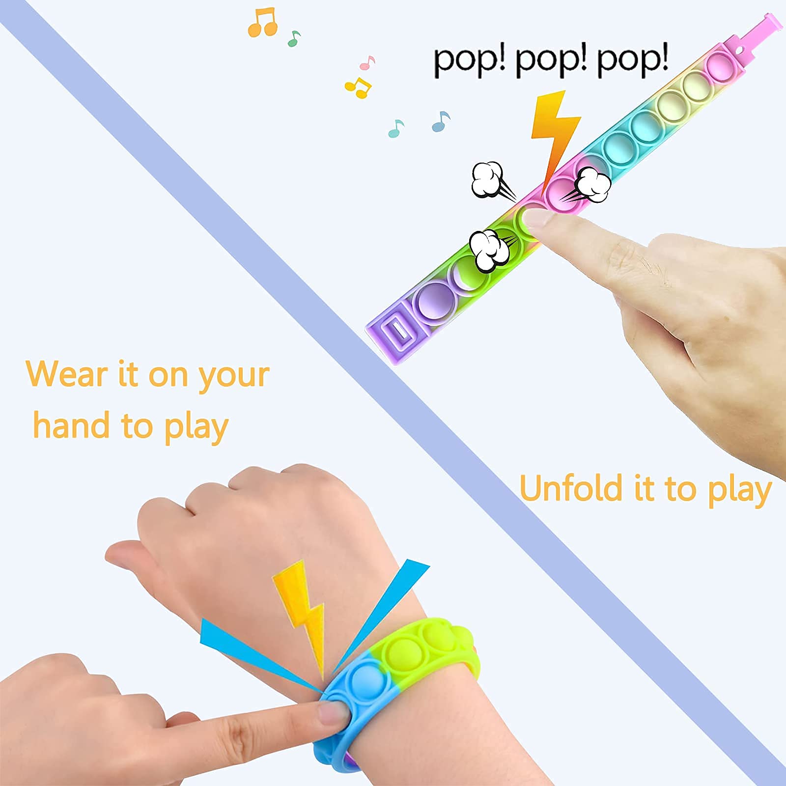 12PCS Push Pop Fidget Toy Fidget Bracelet, Durable and Adjustable, Multicolor Stress Relief Finger Press Bracelet for Kids and Adults ADHD ADD Autism (Option 1)