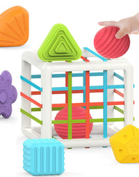 Toys for 1-2 Year Old Boy Girl,Baby Sorter Toy Colorful Cube and 6 Pcs Multi Sensory Shape,Learning Toys for Girls Boys Gifts Age 1-3,Montessori Toys for 1 Year Old,Toddler Toys
