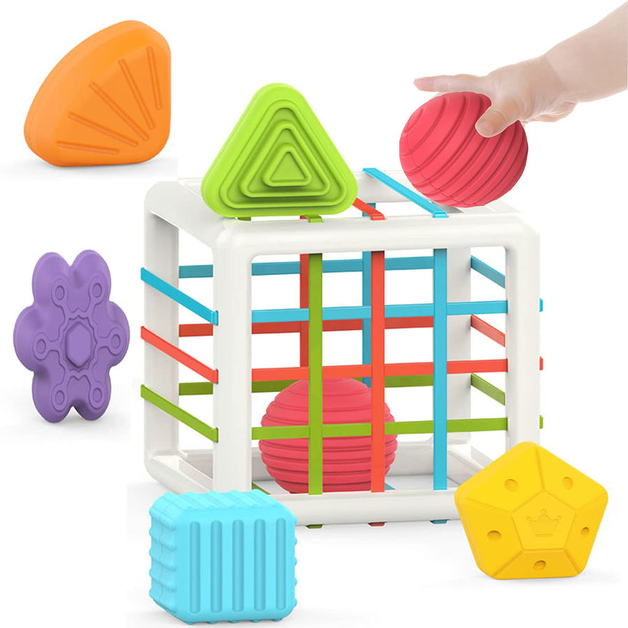 Toys for 1-2 Year Old Boy Girl,Baby Sorter Toy Colorful Cube and 6 Pcs Multi Sensory Shape,Learning Toys for Girls Boys Gifts Age 1-3,Montessori Toys for 1 Year Old,Toddler Toys
