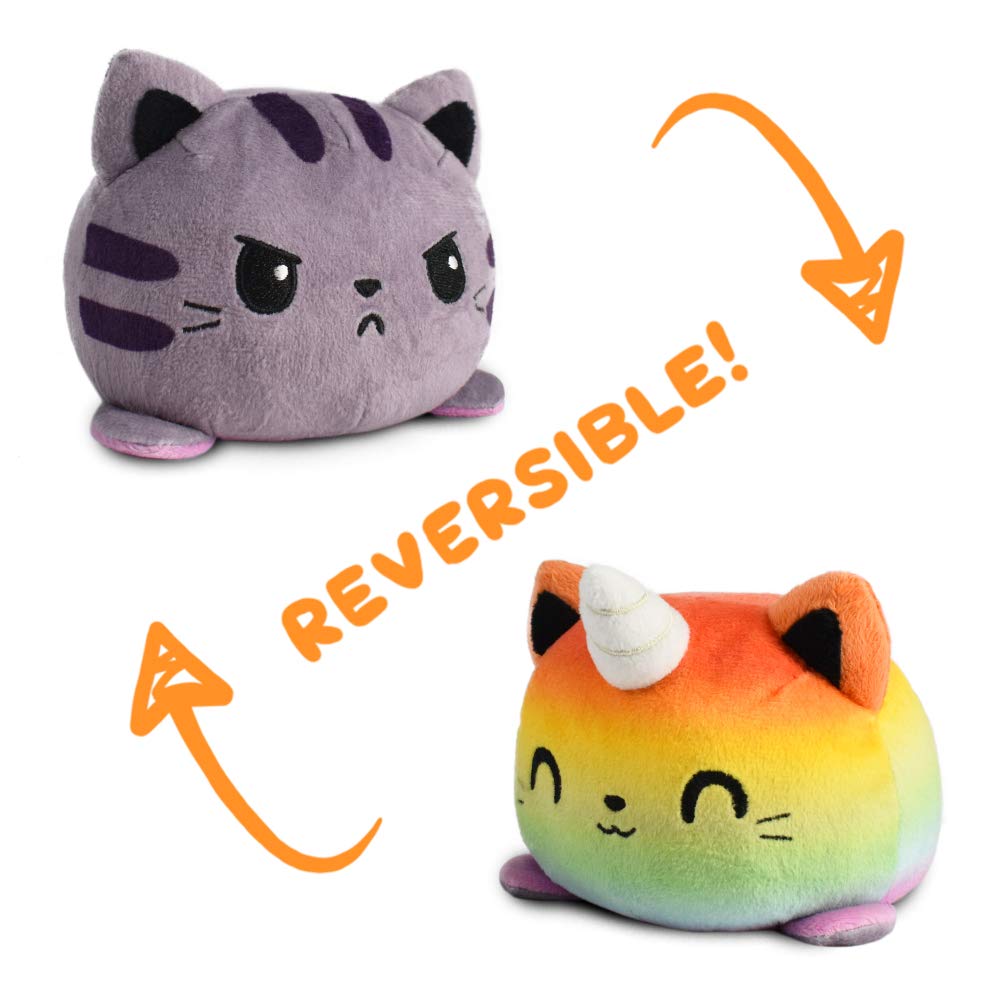 TeeTurtle | The Original Reversible Cat Plushie | Patented Design | Orange Tabby | Show Your Mood Without Saying a Word!