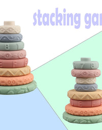 8 Pcs Stacking Rings Soft Toys for Babies 6 12 18 Months 1 Year Old Girls Boys - Toddlers Sensory Educational Montessori Baby Blocks - Infant Newborn Developmental Teething Learning Stacker
