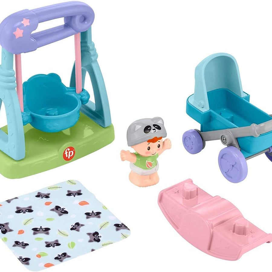 Fisher-Price Little People Swing & Stroll Babies Play Set with Figure and Pretend Outdoor Toys for Toddlers and Preschool Kids