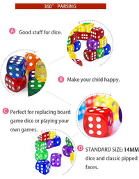 50-Pack 14MM Translucent & Solid 6-Sided Game Dice 5 Sets of Vintage Colors Dice for Board Games and Teaching Math Dice Set Classroom Accessories dice Set RPG dice
