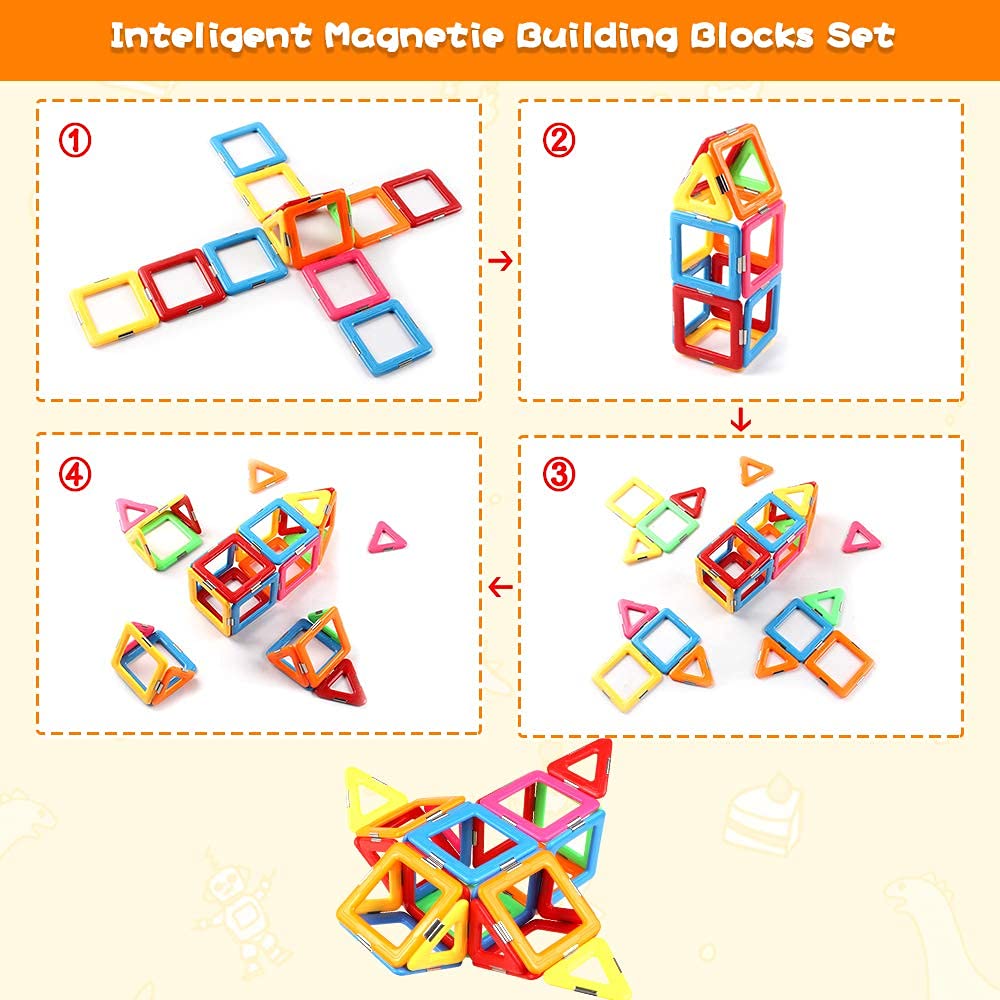 Upgraded Magnetic Blocks Tough Building Tiles STEM Toys for 3+ Year Old Boys and Girls Learning by Playing Games for Toddlers Kids Toys Compatible with Major Brands Building Blocks - Starter Set