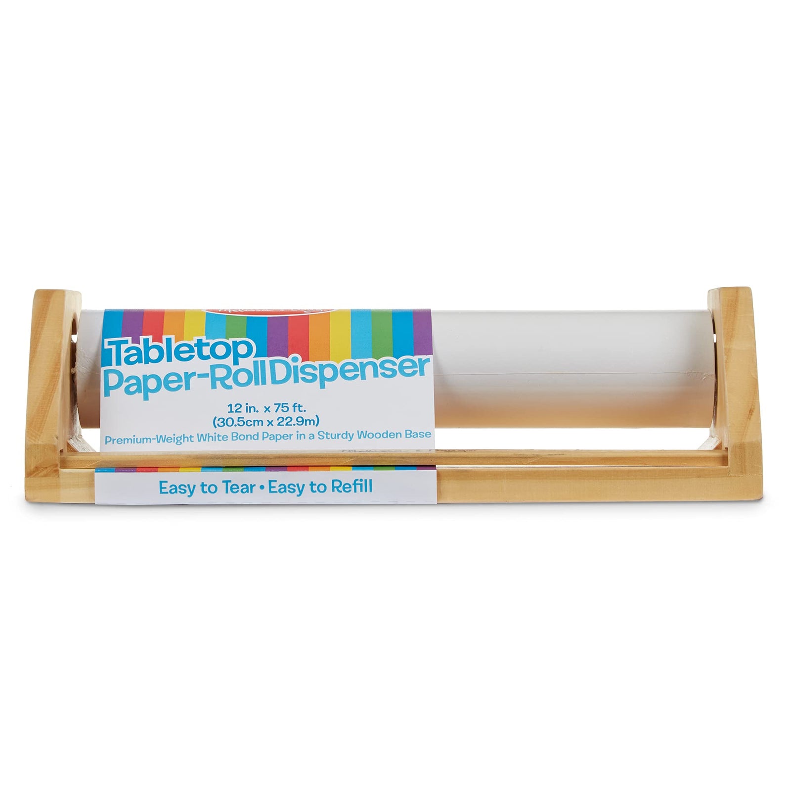 Melissa & Doug Wooden Tabletop Paper Roll Dispenser With White Bond Paper (12 inches x 75 feet) , Brown