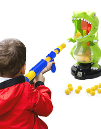 EagleStone Dinosaur Shooting Toys for Boys, Kids Target Shooting Games w/ Air Pump Gun Birthday Party Supplies & LCD Score Record, Sound, 24 Foam Balls Electronic Target Practice Gift for Toddlers
