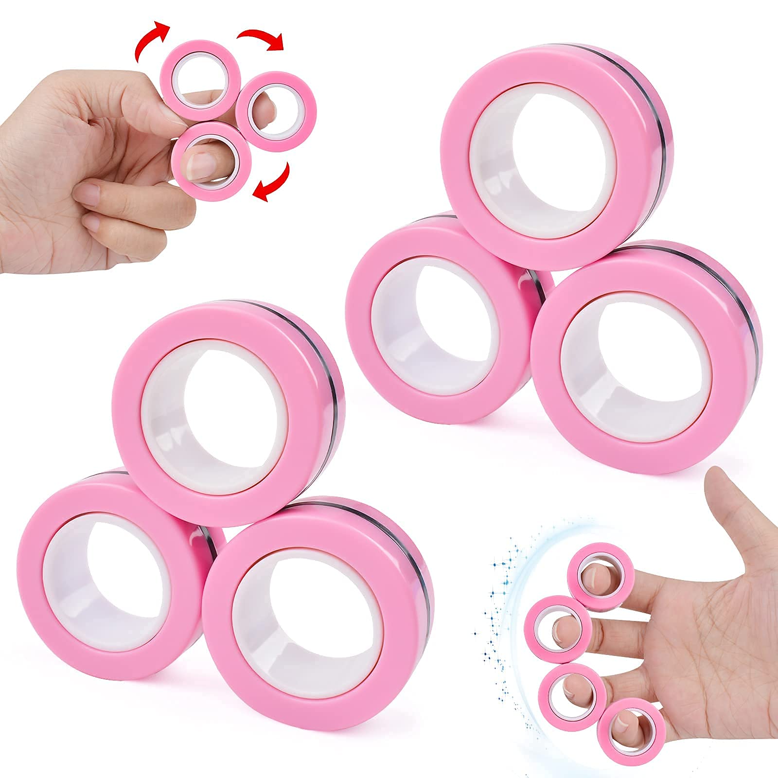 6PCS Magnetic Rings, Fidget Rings,Roller Rings,Adult Finger Fidget Toys, ADHD Anxiety Relief Decompression Magical Ring Fidget Toy,Funny Gifts kids Magnetic Spinner Ring for Boys Girls(Random Color)