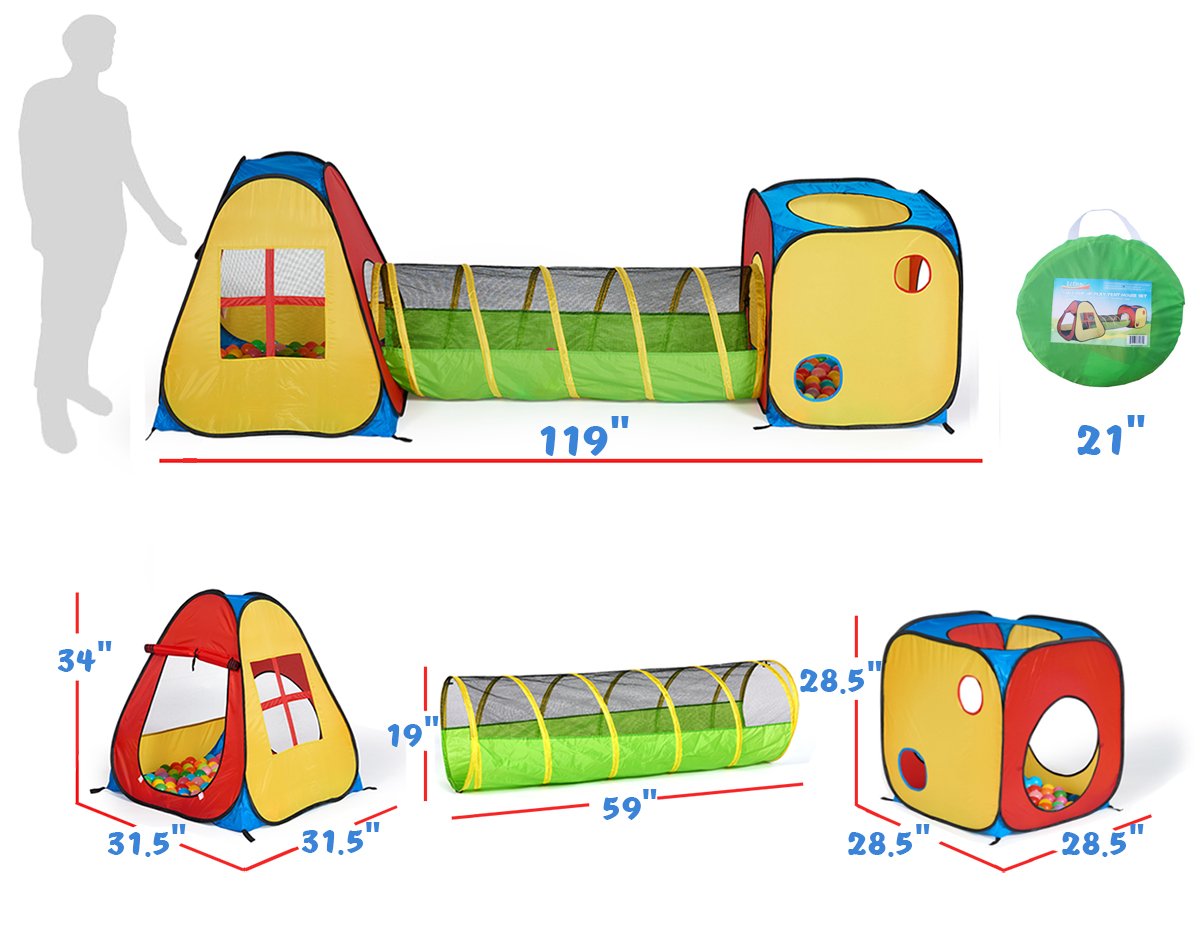UTEX 3 in 1 Pop Up Play Tent with Tunnel, Ball Pit for Kids, Boys, Girls, Babies and Toddlers, Indoor/Outdoor Playhouse