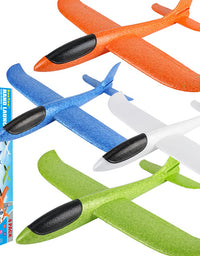BooTaa 4 Pack Airplane Toys, 17.5" Large Throwing Foam Plane, 2 Flight Mode, Foam Gliders, Flying Toys, Birthday Gifts for Boys Girls Kids 3 4 5 6 7 8 9 10 11 12 Year Old Boys,Outdoor Sport Game Toys
