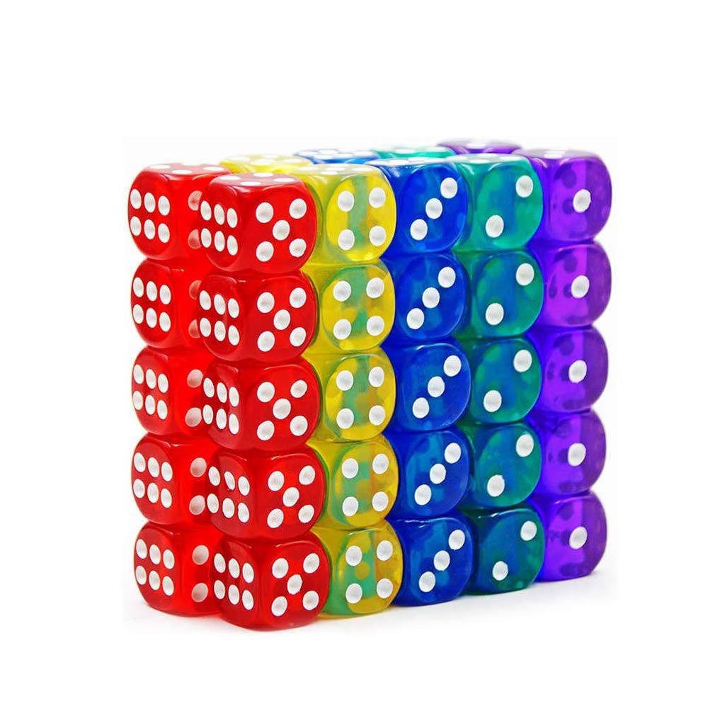 50-Pack 14MM Translucent & Solid 6-Sided Game Dice 5 Sets of Vintage Colors Dice for Board Games and Teaching Math Dice Set Classroom Accessories dice Set RPG dice